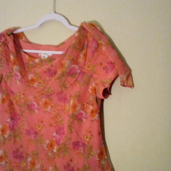 Miss Dorby Dress Women 12P 12 Petite Layered Short Sleeve Floral Pink - Picture 3 of 16